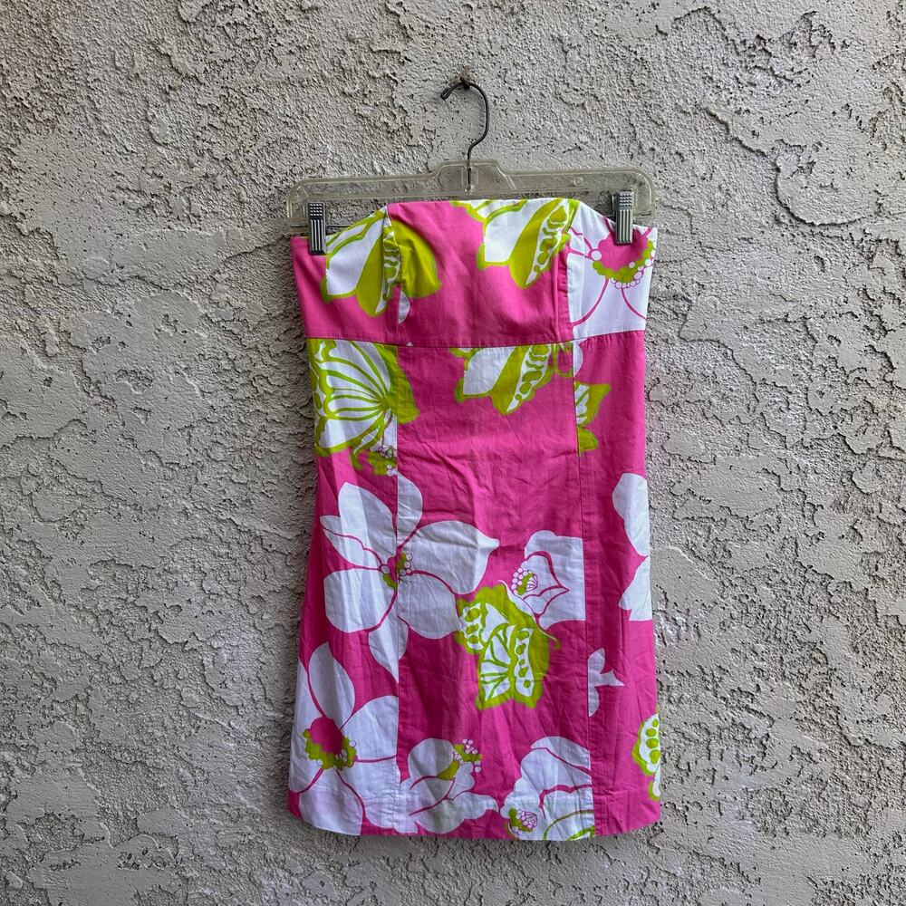Vintage Lilly Pulitzer Strapless Floral Dress in Hot Pink, White & Lime